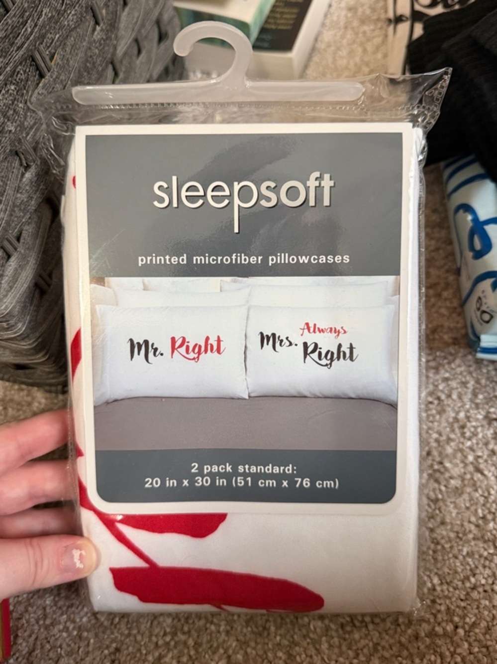 Sleepsoft White & Red Microfiber Pillowcase Set - Mr. Right / Mrs. Always Right